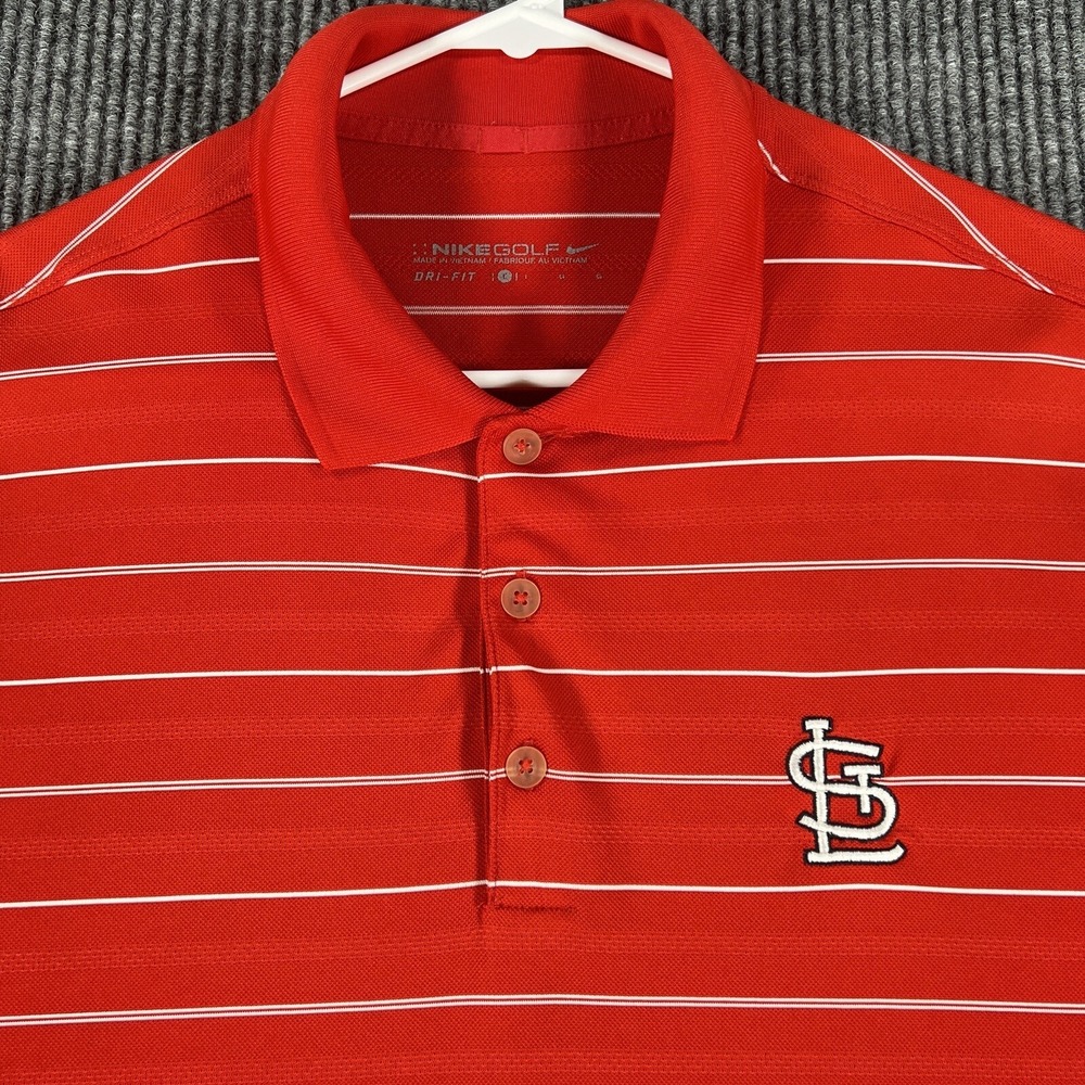 St. Louis Cardinals Polo Mens Large Red Striped Short Sleeve Nike Golf Style